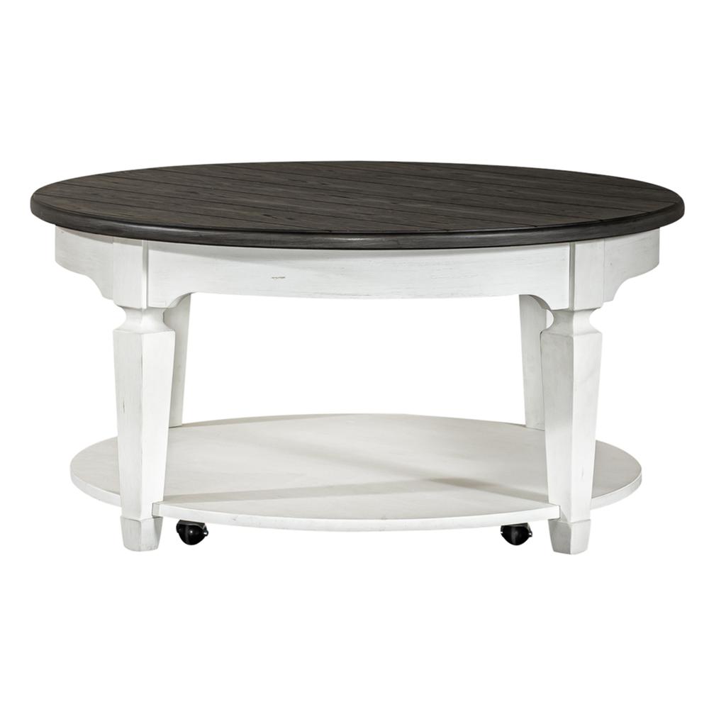 Allyson Park Round Cocktail Table in Wirebrushed White w/ Charcoal Top. Picture 1