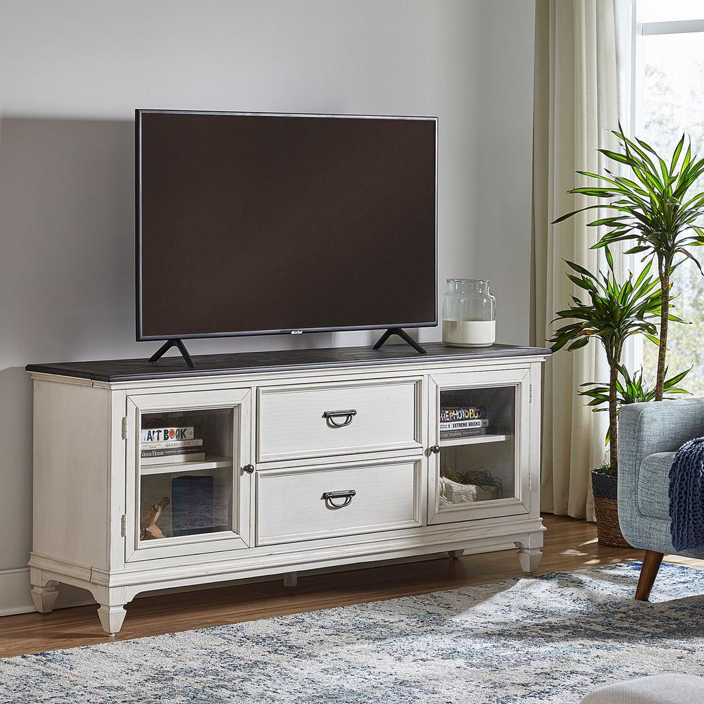 Allyson Park Entertainment TV Stand in Wirebrushed White w/ Charcoal Top. Picture 4