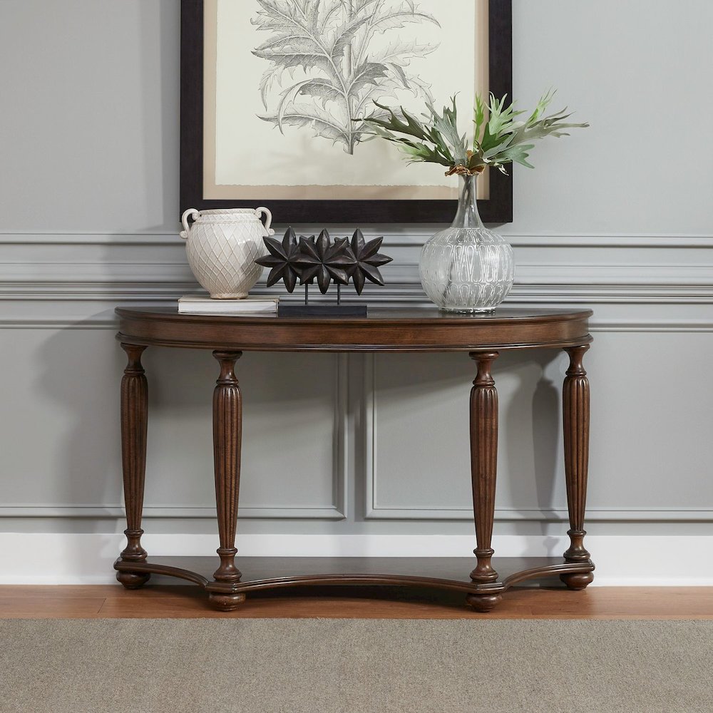 Allington Demilune Sofa Table for Living Room - Satin Sienna. Picture 9