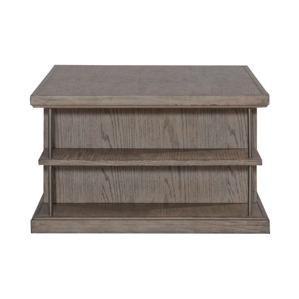 City Scape Metal Accent Oak Wood Cocktail Table for Living Room Burnished Beige. Picture 3