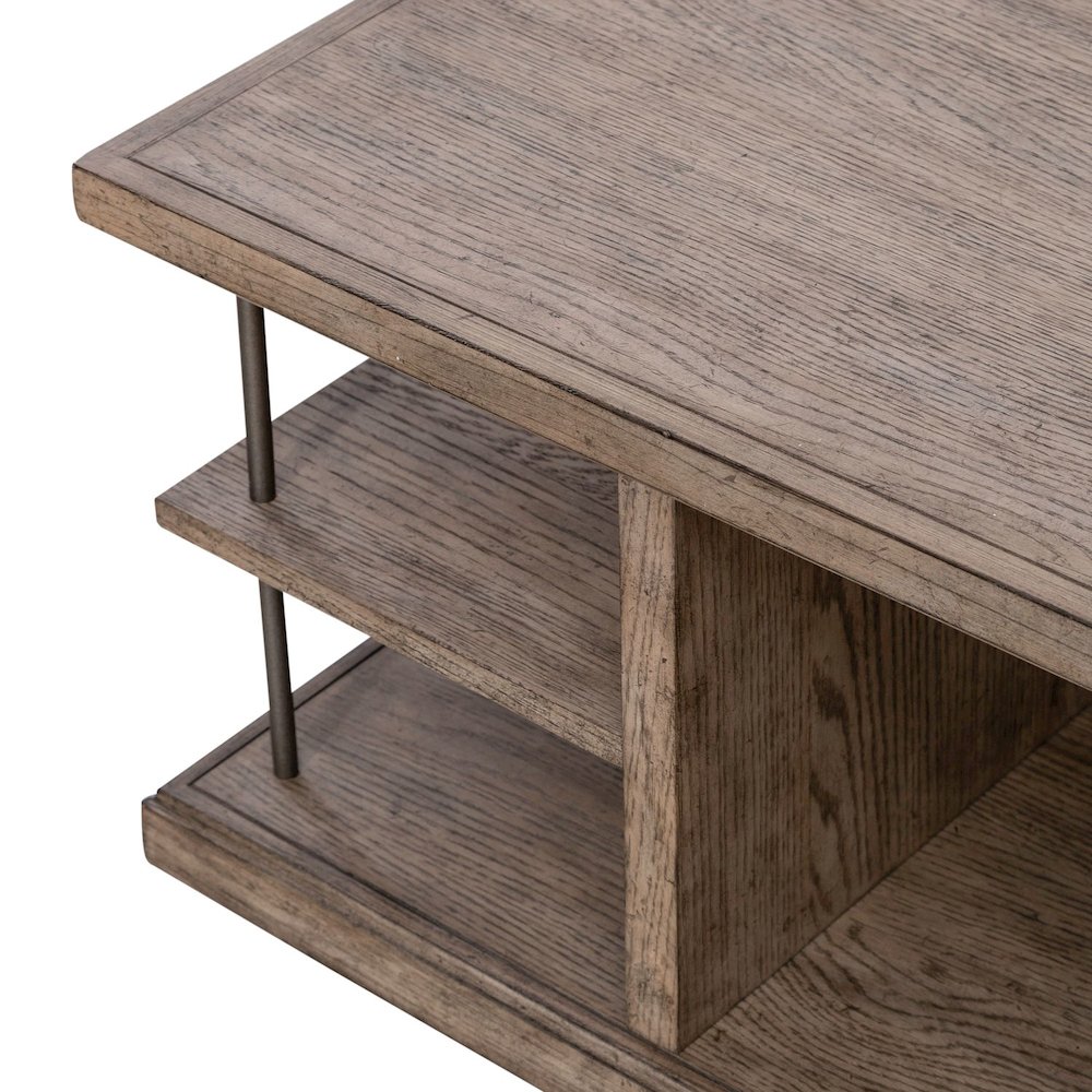 City Scape Metal Accent Oak Wood Cocktail Table for Living Room Burnished Beige. Picture 5