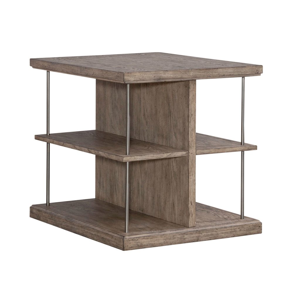 City Scape Metal Accent Oak Wood End Table for Living Room Burnished Beige. Picture 2