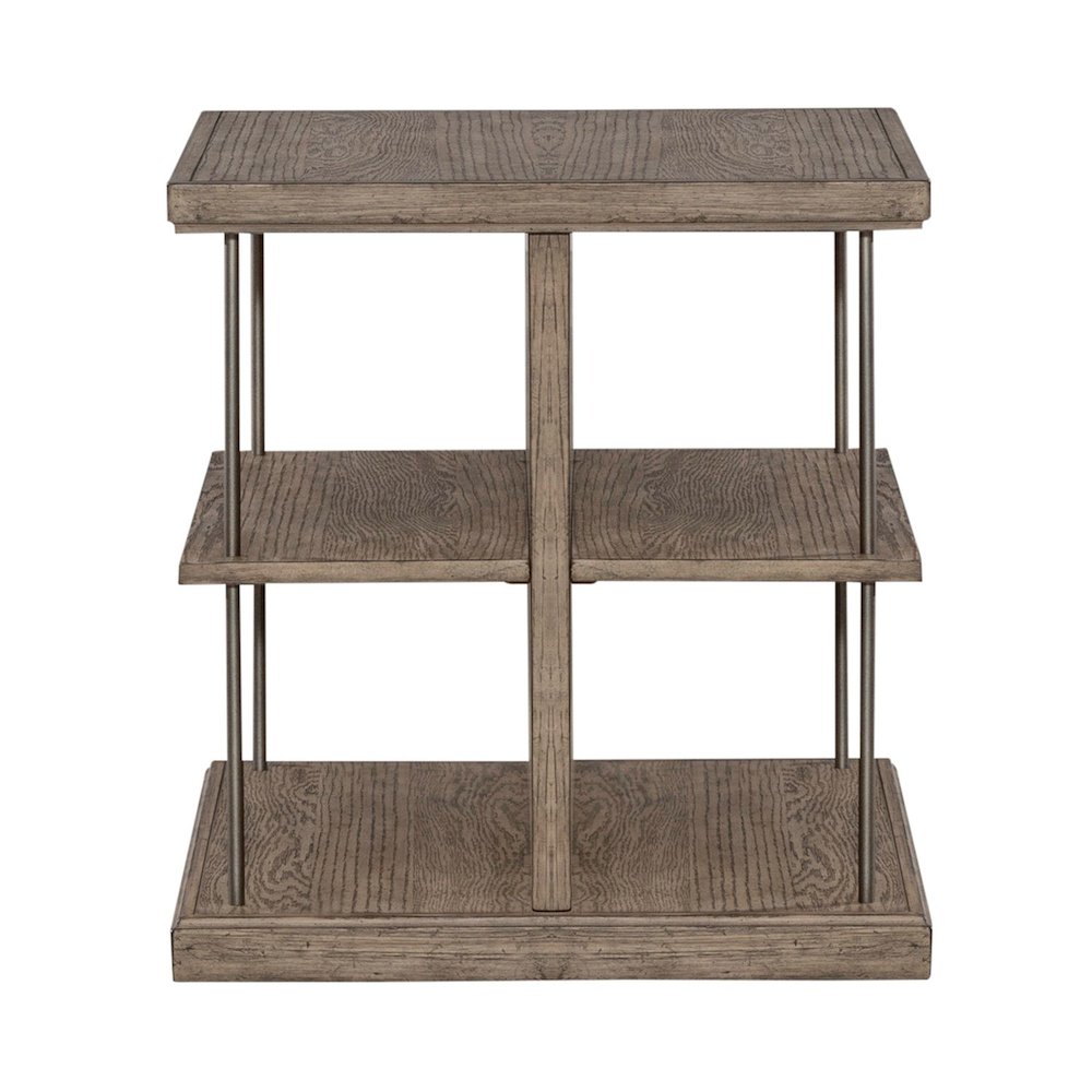 City Scape Metal Accent Oak Wood End Table for Living Room Burnished Beige. Picture 1