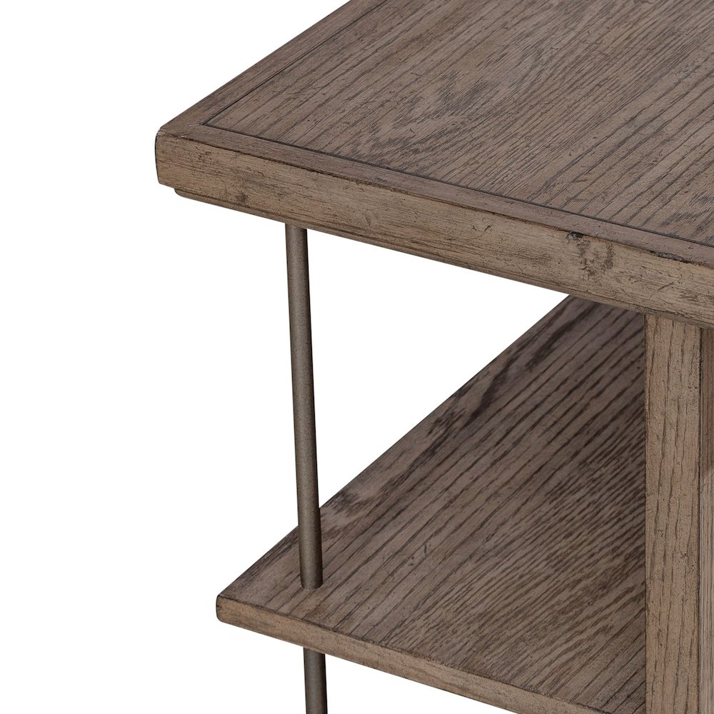 City Scape Metal Accent Oak Wood End Table for Living Room Burnished Beige. Picture 5