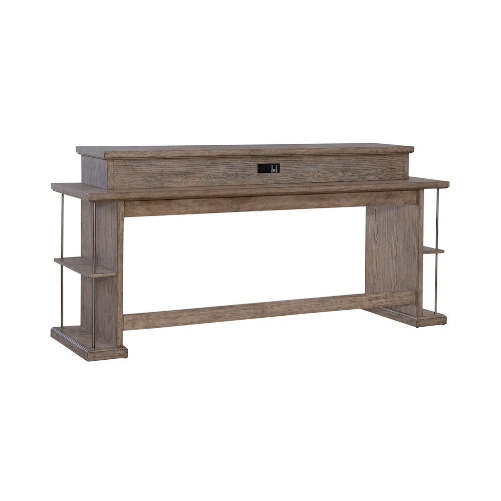 City Scape Metal Accent Oak Wood Console Bar Table for Living Room, Beige. Picture 1