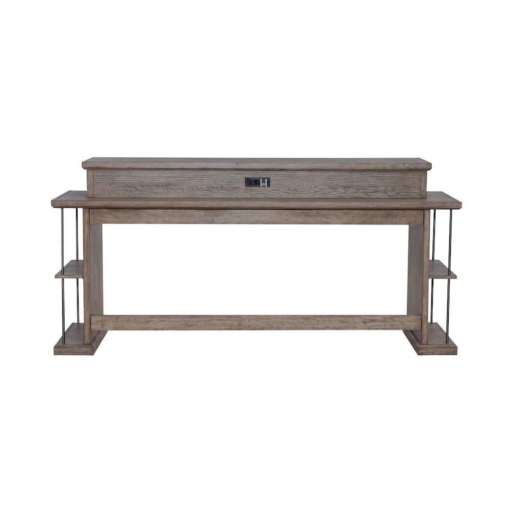 City Scape Metal Accent Oak Wood Console Bar Table for Living Room, Beige. Picture 2