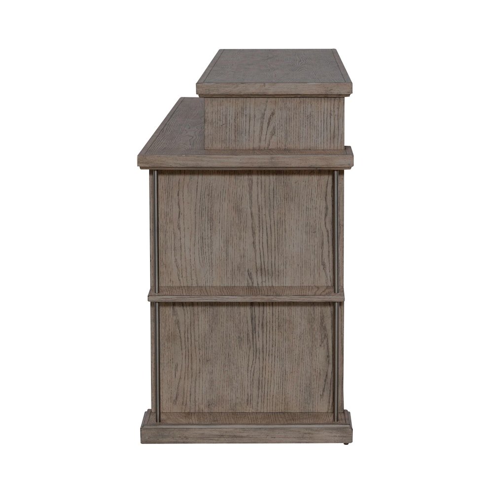 City Scape Metal Accent Oak Wood Console Bar Table for Living Room, Beige. Picture 4