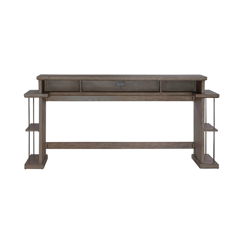 City Scape Metal Accent Oak Wood Console Bar Table for Living Room, Beige. Picture 3