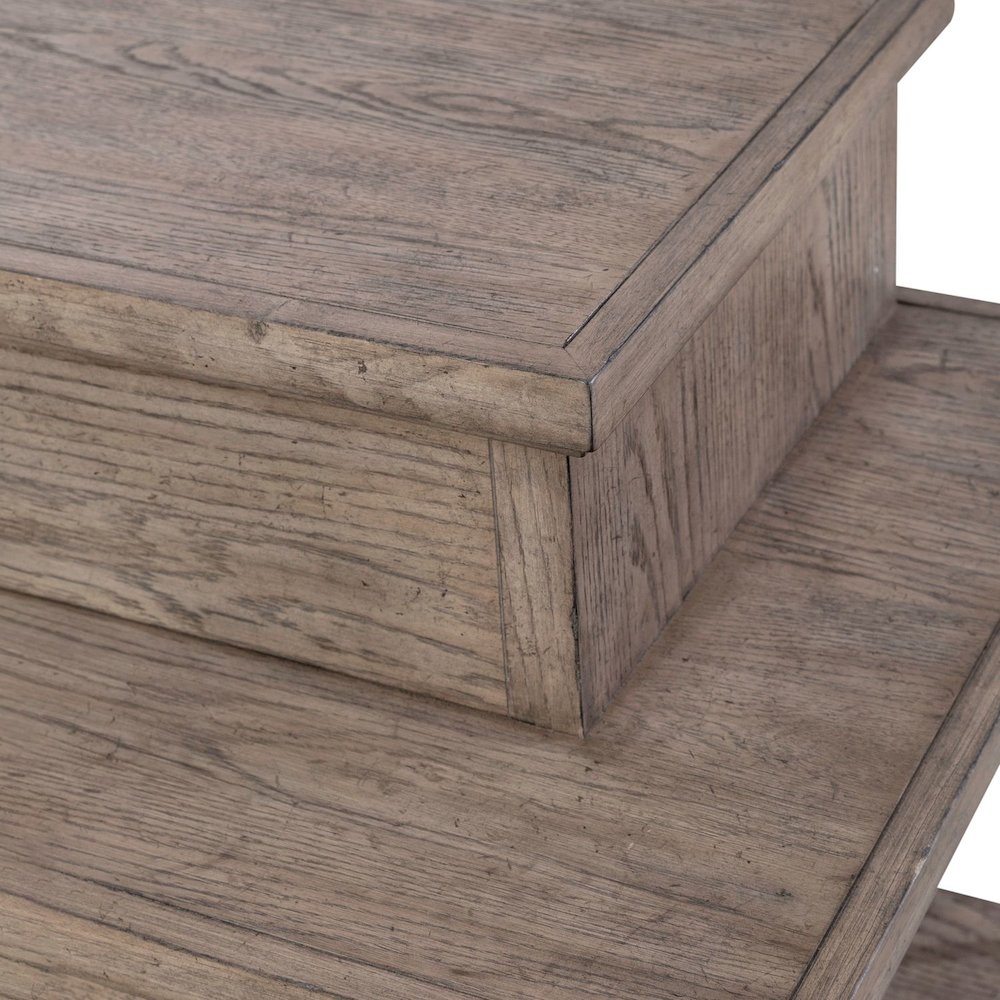 City Scape Metal Accent Oak Wood Console Bar Table for Living Room, Beige. Picture 6