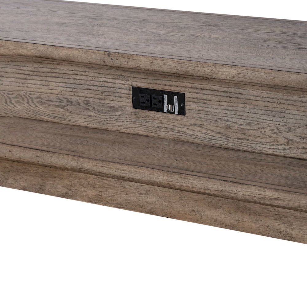 City Scape Metal Accent Oak Wood Console Bar Table for Living Room, Beige. Picture 7