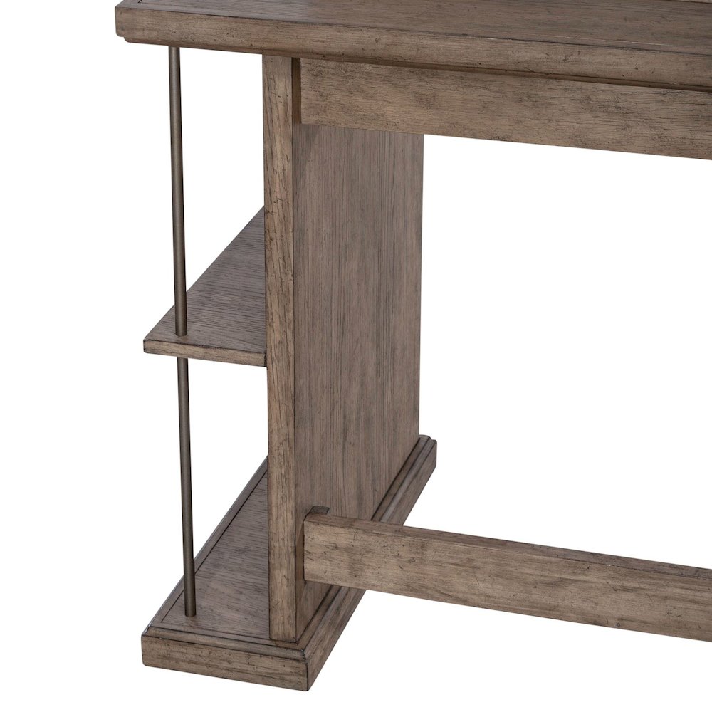 City Scape Metal Accent Oak Wood Console Bar Table for Living Room, Beige. Picture 8