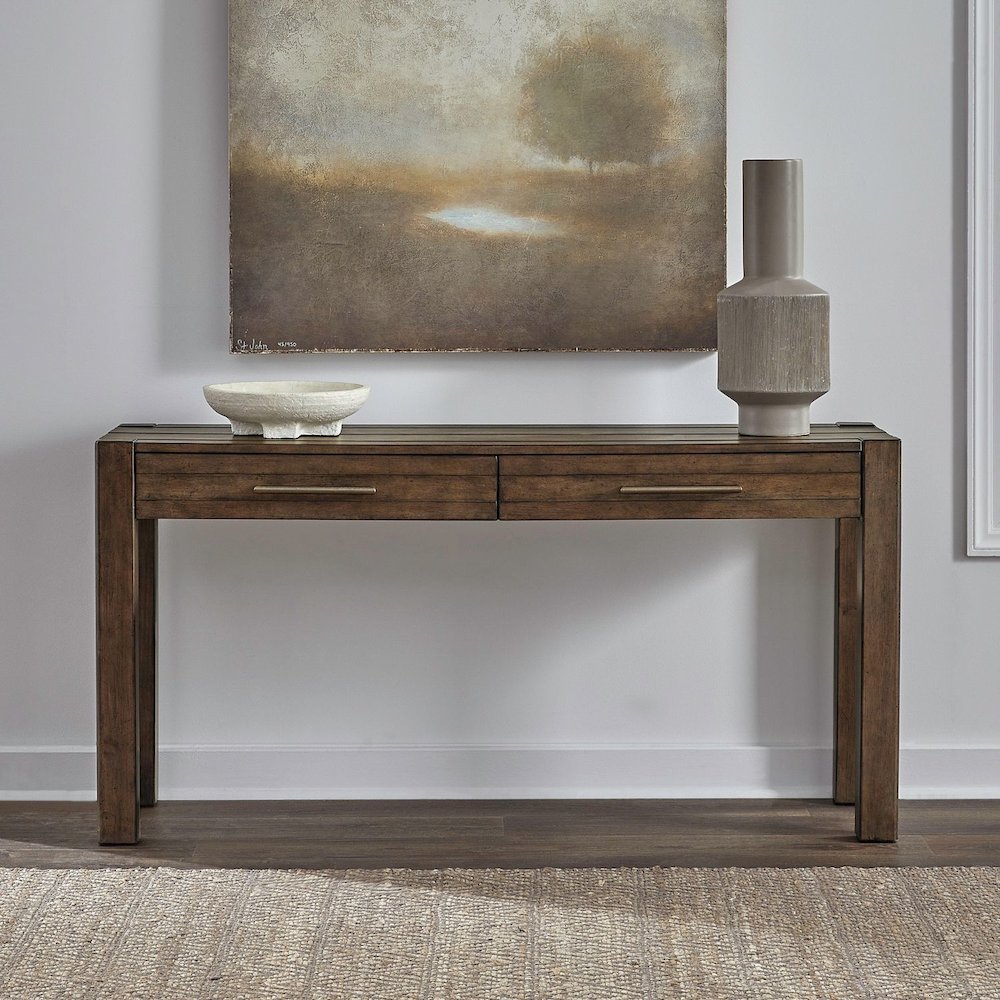 Broadmore Living Room Console Table - Cobblestone Brown. Picture 2