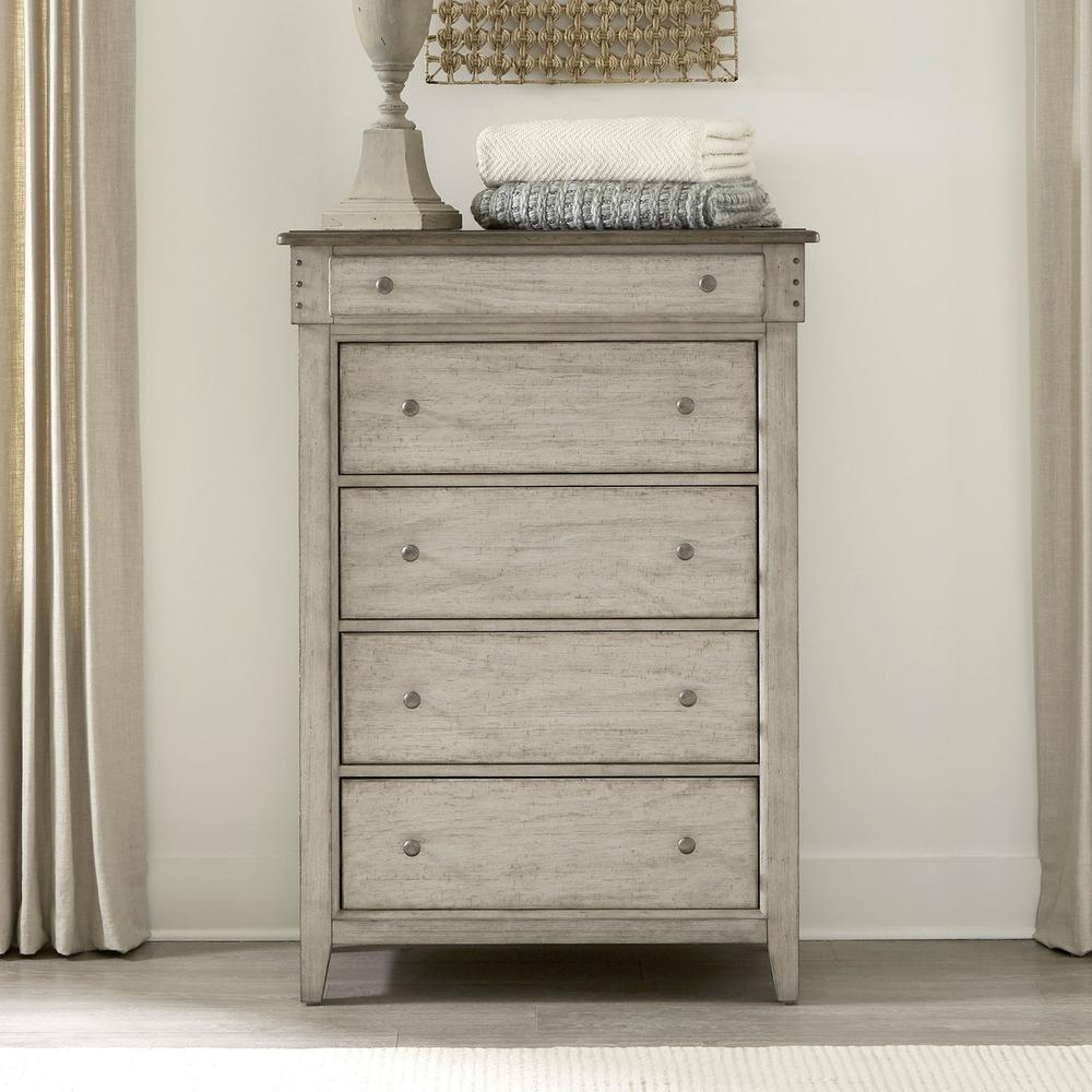 5 Drawer Chest - in Weathered Linen Finish w/ Dusty Taupe Tops. Picture 1