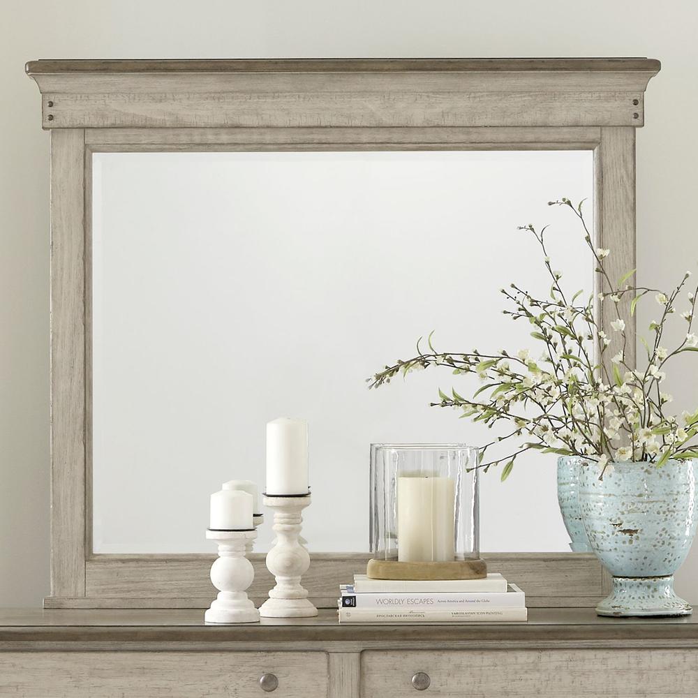 Ivy Hollow Dresser & Mirror in Weathered Linen Finish w/ Dusty Taupe Tops. Picture 3