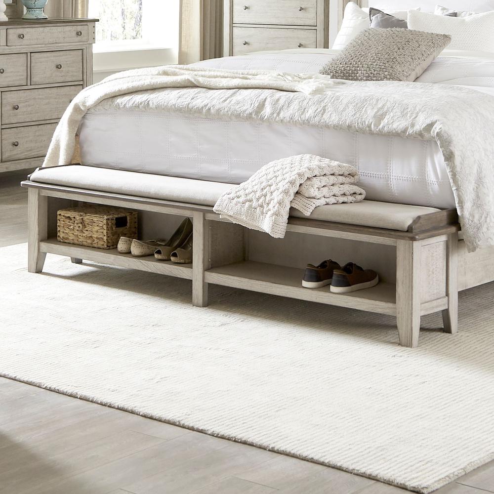 Ivy Hollow King Mantle Storage Bed in Weathered Linen Finish w/ Dusty Taupe Tops. Picture 3