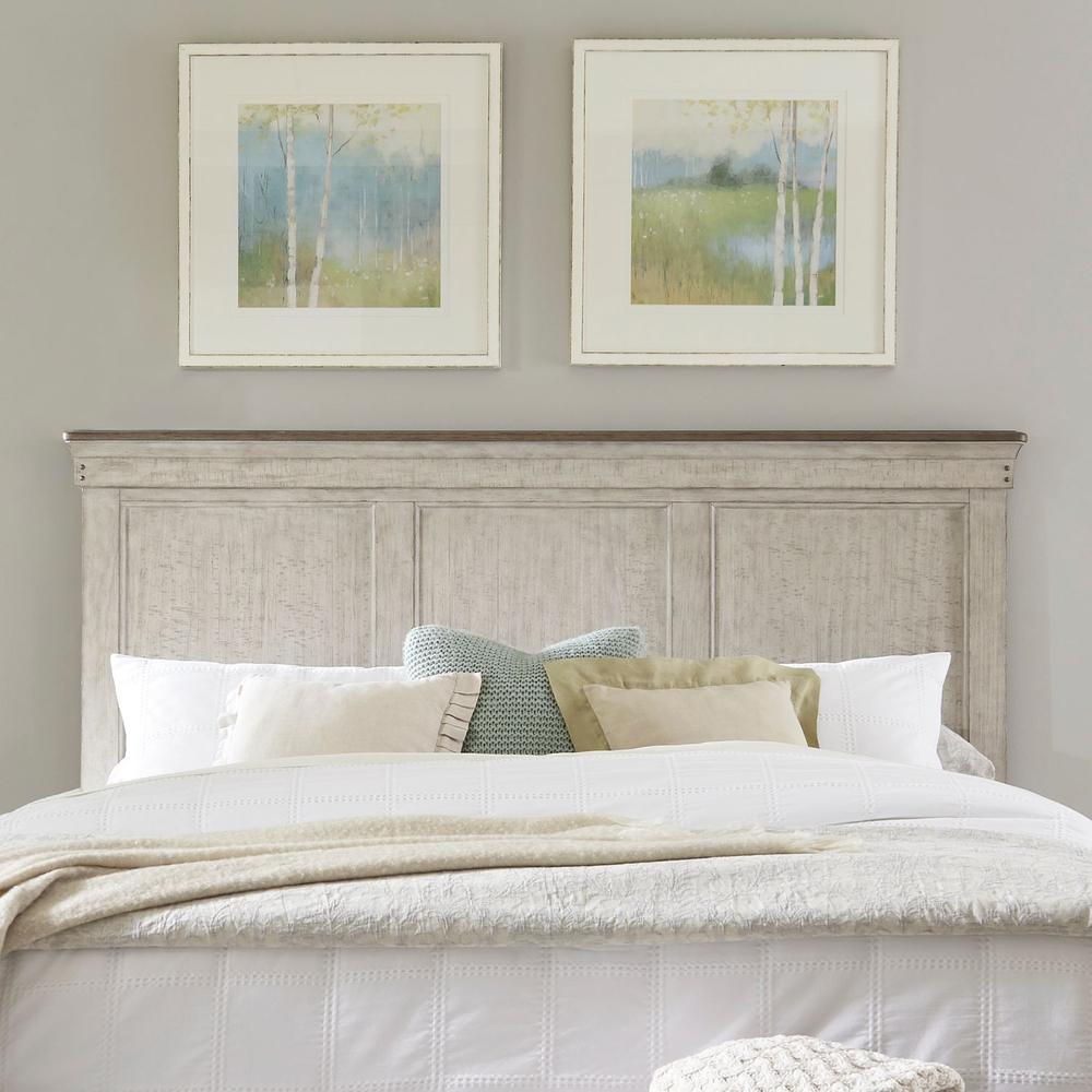 Ivy Hollow King Panel Bed in Weathered Linen Finish w/ Dusty Taupe Tops. Picture 7