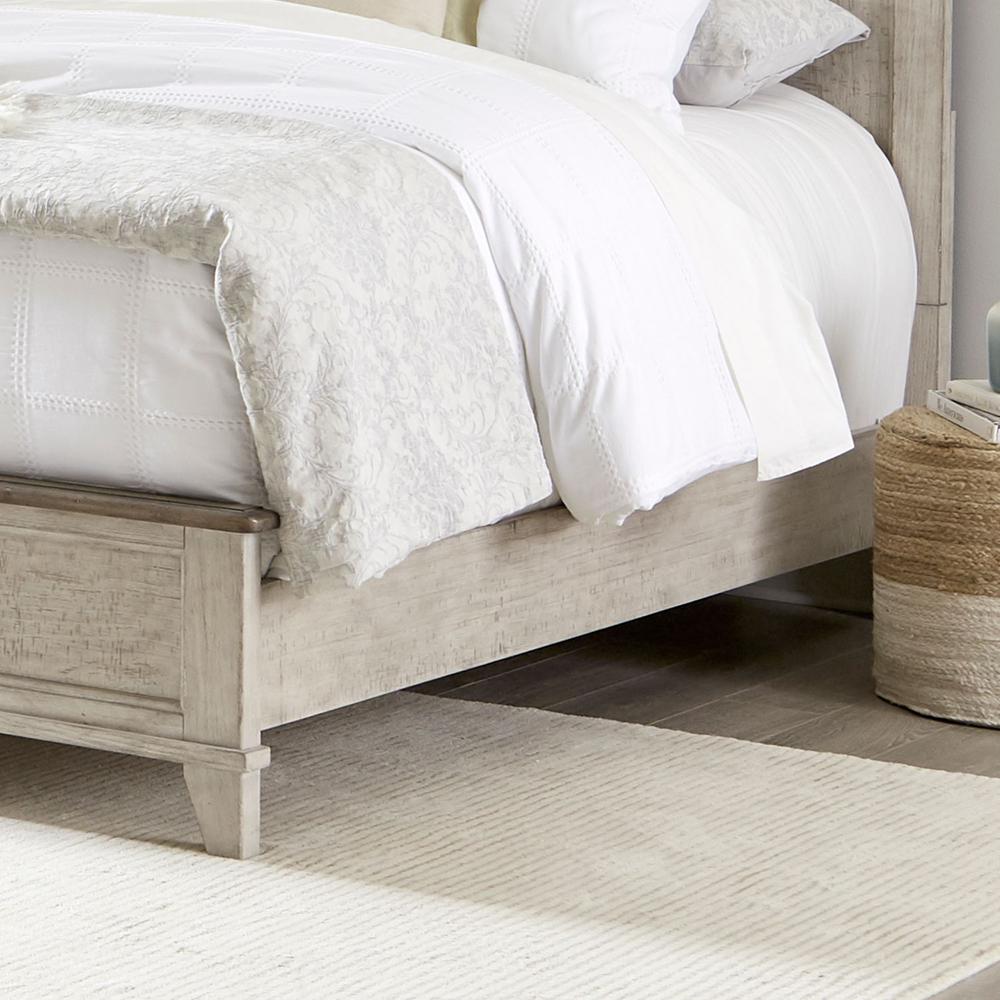 Ivy Hollow King Panel Bed in Weathered Linen Finish w/ Dusty Taupe Tops. Picture 9