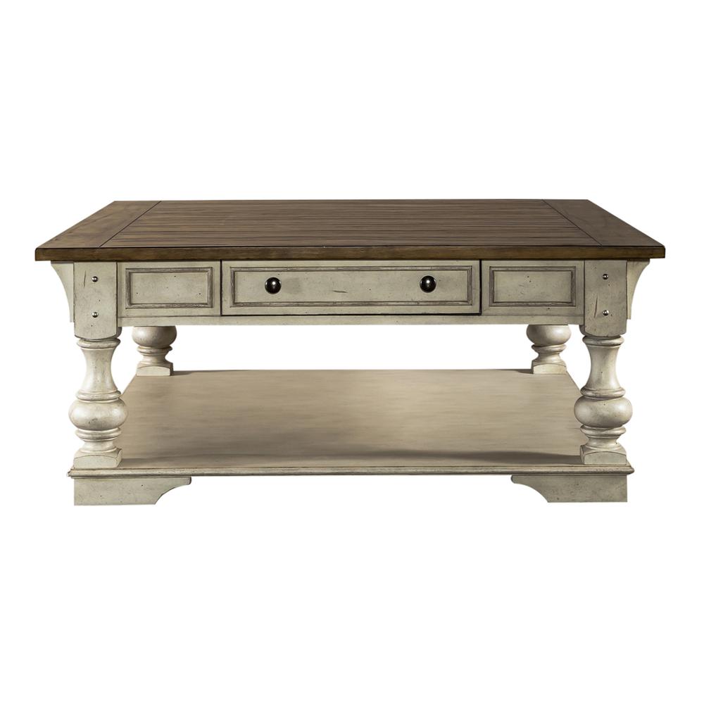 Drawer Square Cocktail Table Antique White w/ Wirebrushed Tobacco Accents. Picture 3