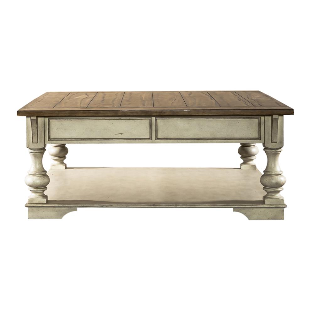 Drawer Square Cocktail Table Antique White w/ Wirebrushed Tobacco Accents. Picture 4