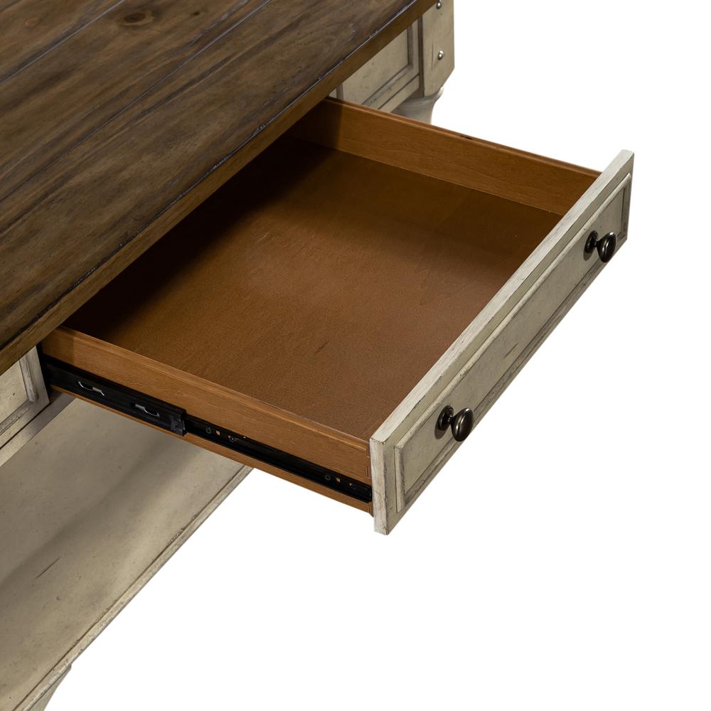 Drawer Square Cocktail Table Antique White w/ Wirebrushed Tobacco Accents. Picture 7
