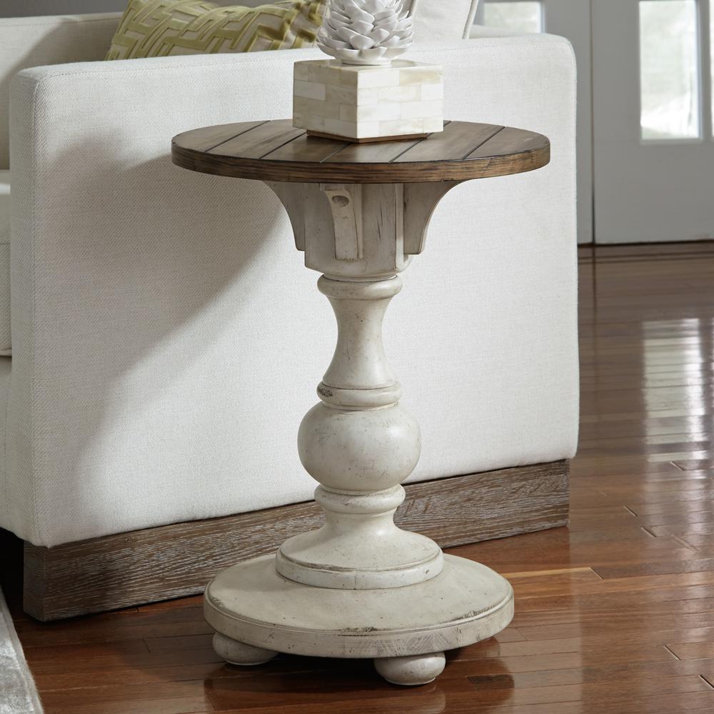 Morgan Creek Chair Side Table in Antique White w/ Wirebrushed Tobacco Accents. Picture 2