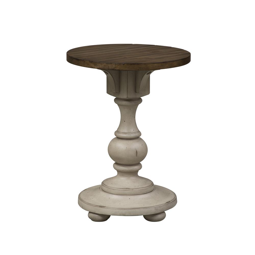 Morgan Creek Chair Side Table in Antique White w/ Wirebrushed Tobacco Accents. Picture 3