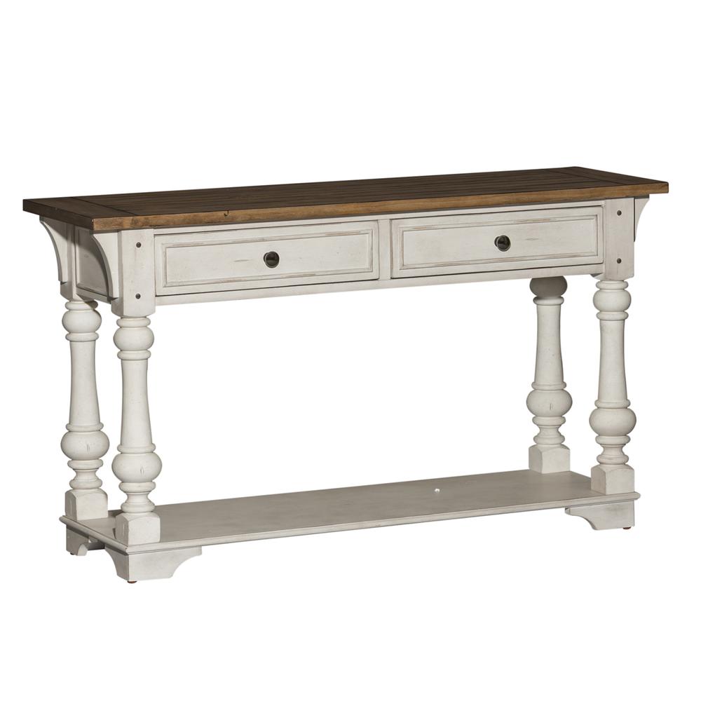 Morgan Creek Sofa Table in Antique White w/ Wirebrushed Tobacco Accents. Picture 1