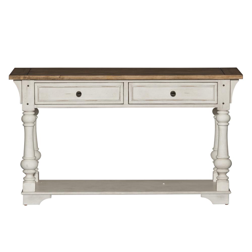 Morgan Creek Sofa Table in Antique White w/ Wirebrushed Tobacco Accents. Picture 4