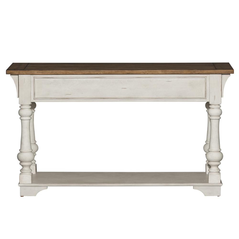 Morgan Creek Sofa Table in Antique White w/ Wirebrushed Tobacco Accents. Picture 7
