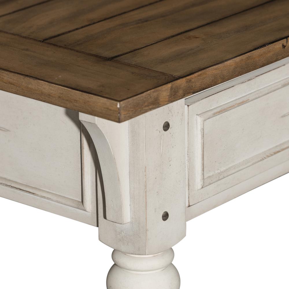 Morgan Creek Sofa Table in Antique White w/ Wirebrushed Tobacco Accents. Picture 9