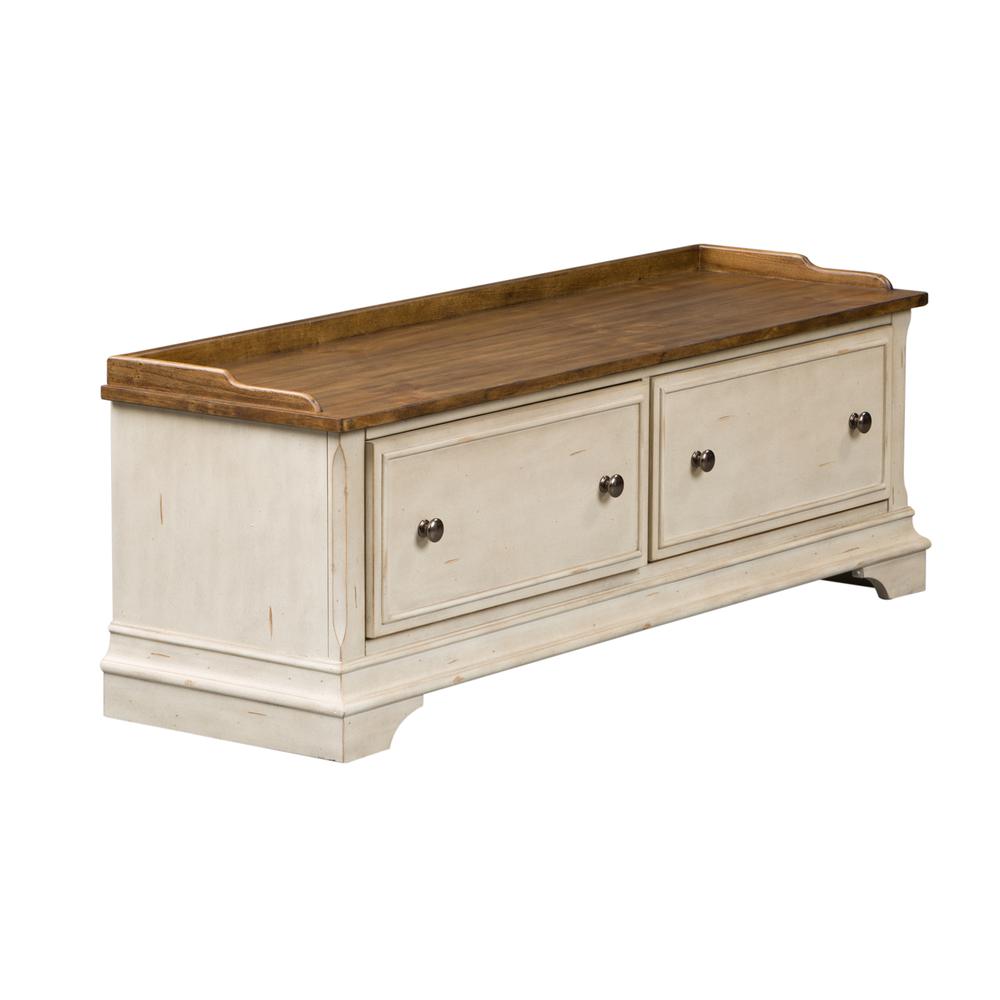 Morgan Creek Storage Hall Bench in Antique White w/ Wirebrushed Tobacco Accents. Picture 1