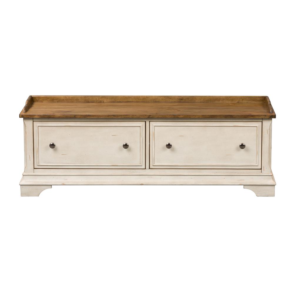 Morgan Creek Storage Hall Bench in Antique White w/ Wirebrushed Tobacco Accents. Picture 3