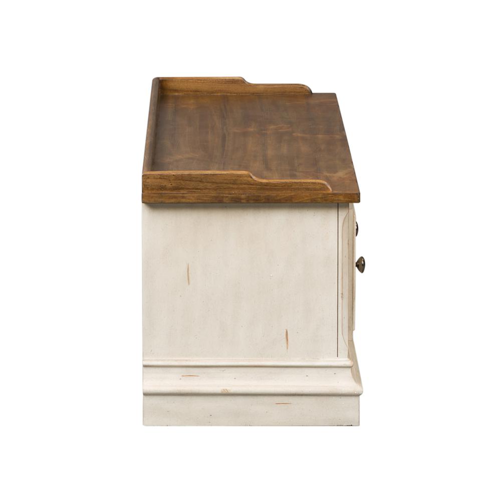 Morgan Creek Storage Hall Bench in Antique White w/ Wirebrushed Tobacco Accents. Picture 4