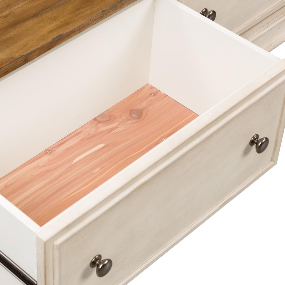 Morgan Creek Storage Hall Bench in Antique White w/ Wirebrushed Tobacco Accents. Picture 8