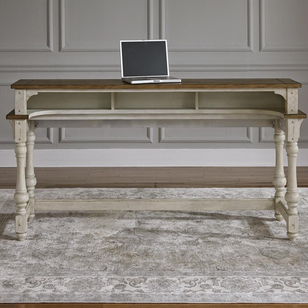 Morgan Creek Console Bar Table in Antique White w/ Wirebrushed Tobacco Accents. Picture 2