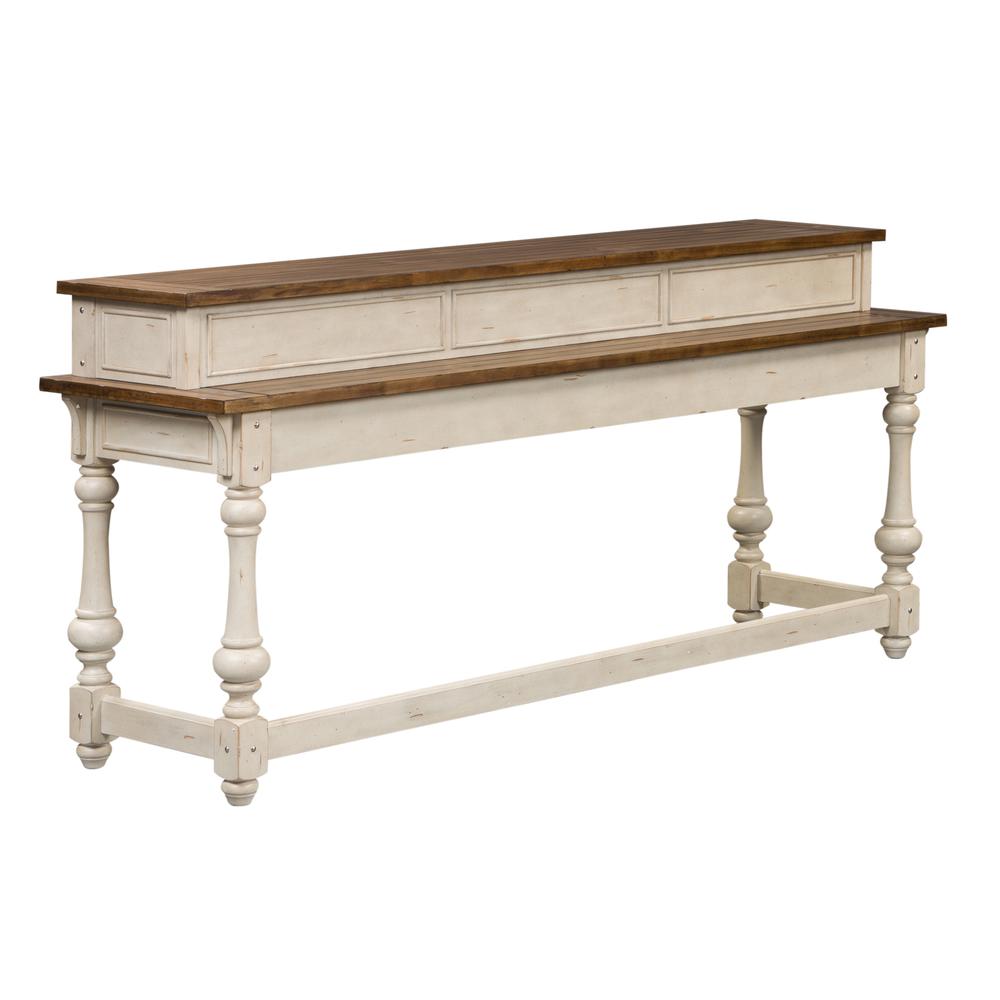 Morgan Creek Console Bar Table in Antique White w/ Wirebrushed Tobacco Accents. Picture 1