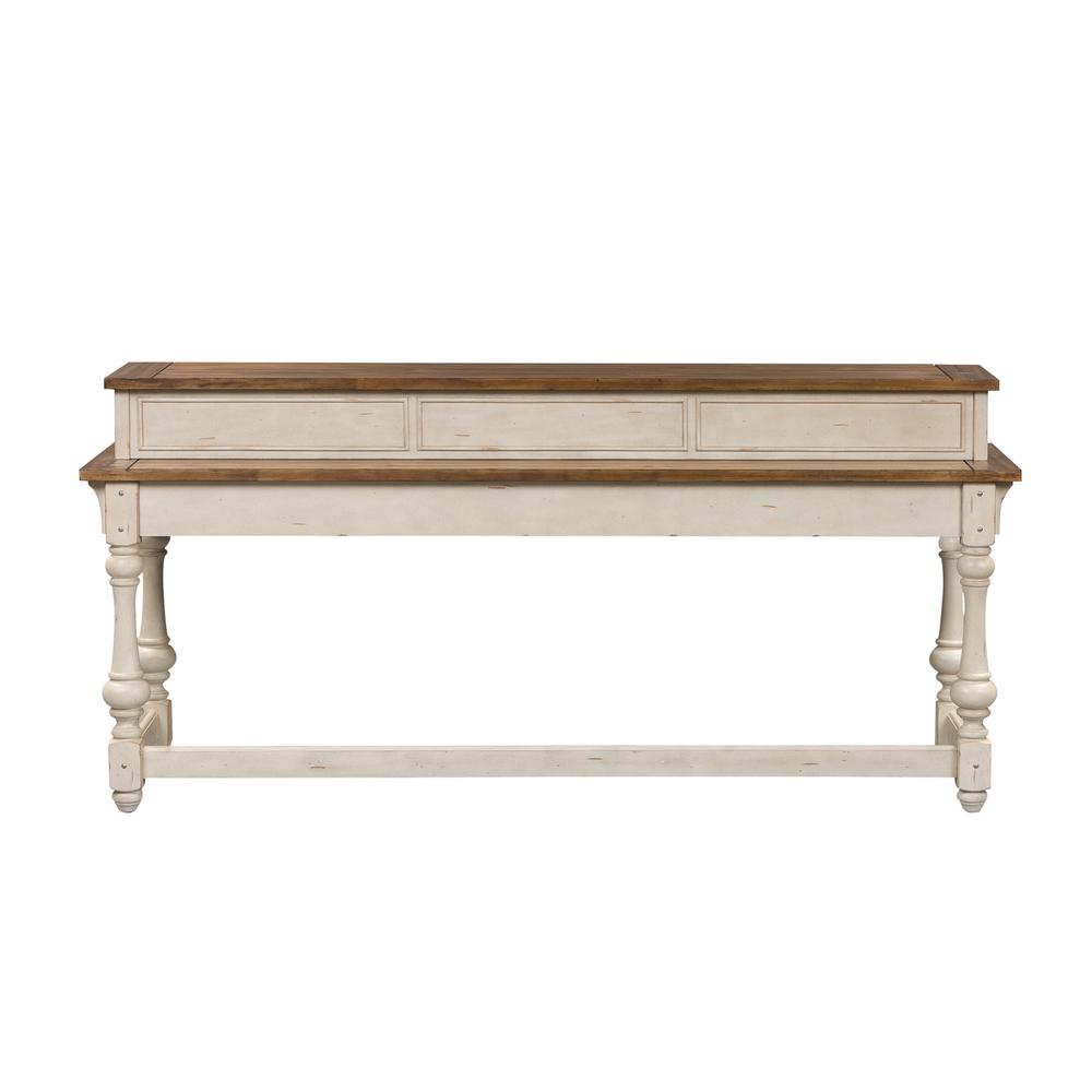 Morgan Creek Console Bar Table in Antique White w/ Wirebrushed Tobacco Accents. Picture 3