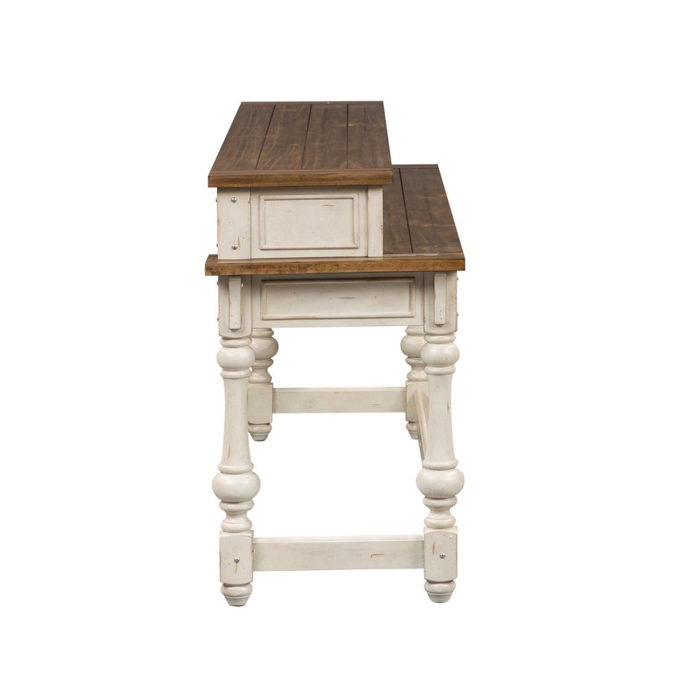 Morgan Creek Console Bar Table in Antique White w/ Wirebrushed Tobacco Accents. Picture 4