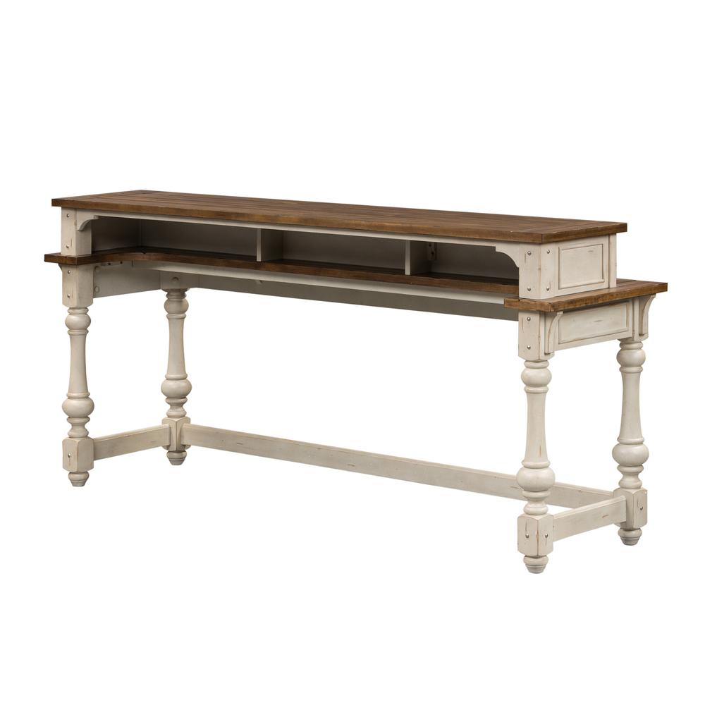 Morgan Creek Console Bar Table in Antique White w/ Wirebrushed Tobacco Accents. Picture 5