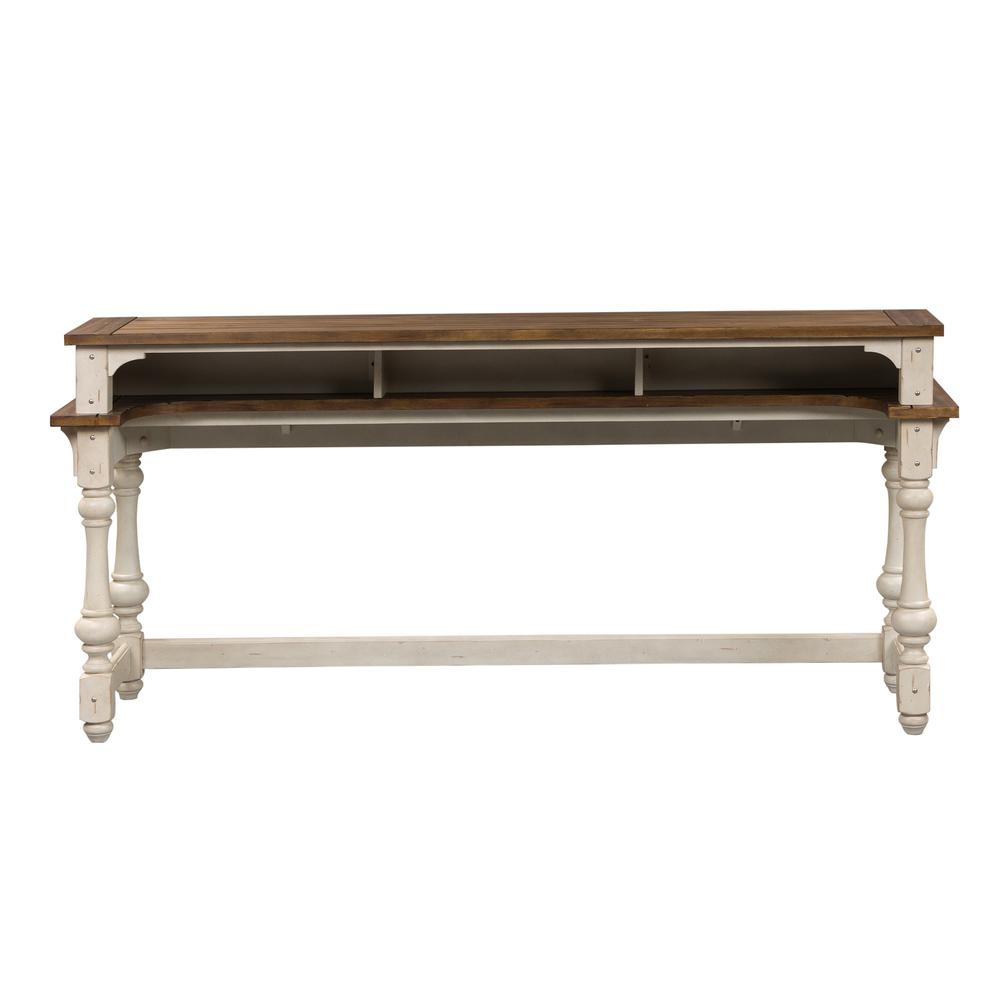 Morgan Creek Console Bar Table in Antique White w/ Wirebrushed Tobacco Accents. Picture 6