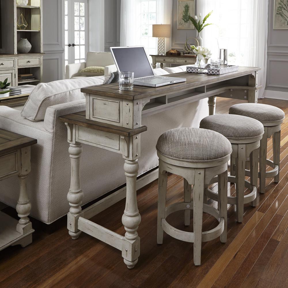 Morgan Creek Console Bar Table in Antique White w/ Wirebrushed Tobacco Accents. Picture 9
