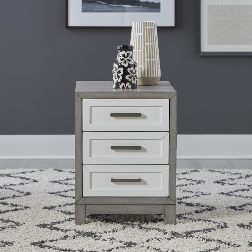 3 Drawer Chairside Table Contemporary White in Two-Tone Shell White. Picture 2