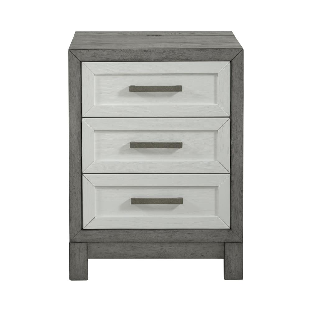 3 Drawer Chairside Table Contemporary White in Two-Tone Shell White. Picture 3
