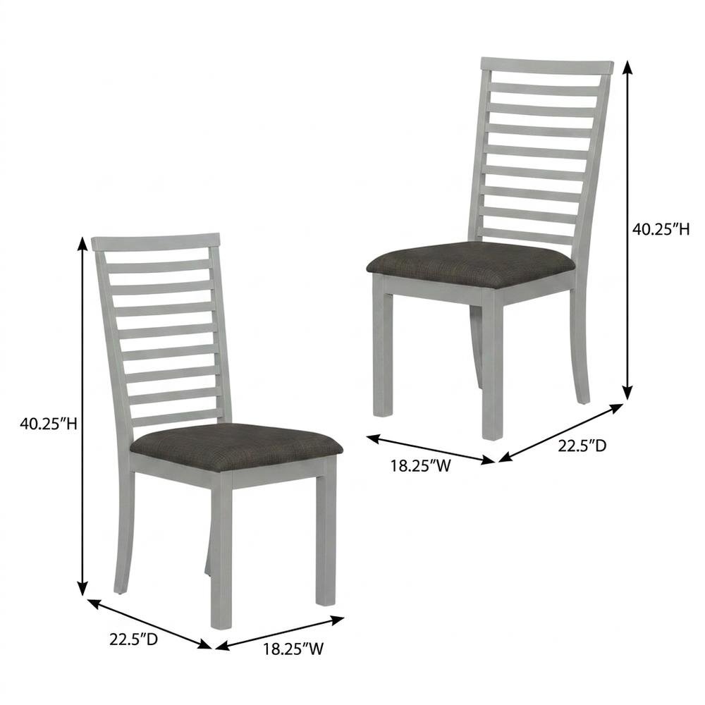 Rubberwood Upholstered Ladder Back Dining Chairs, Grey, Set of 2. Picture 5