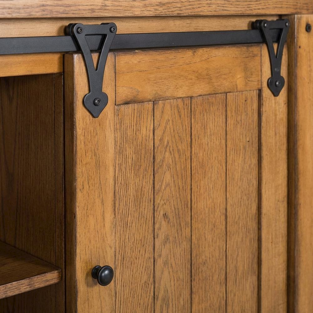 Rustic Oak TV Console with Solid and Manufactured Wood Construction. Picture 5