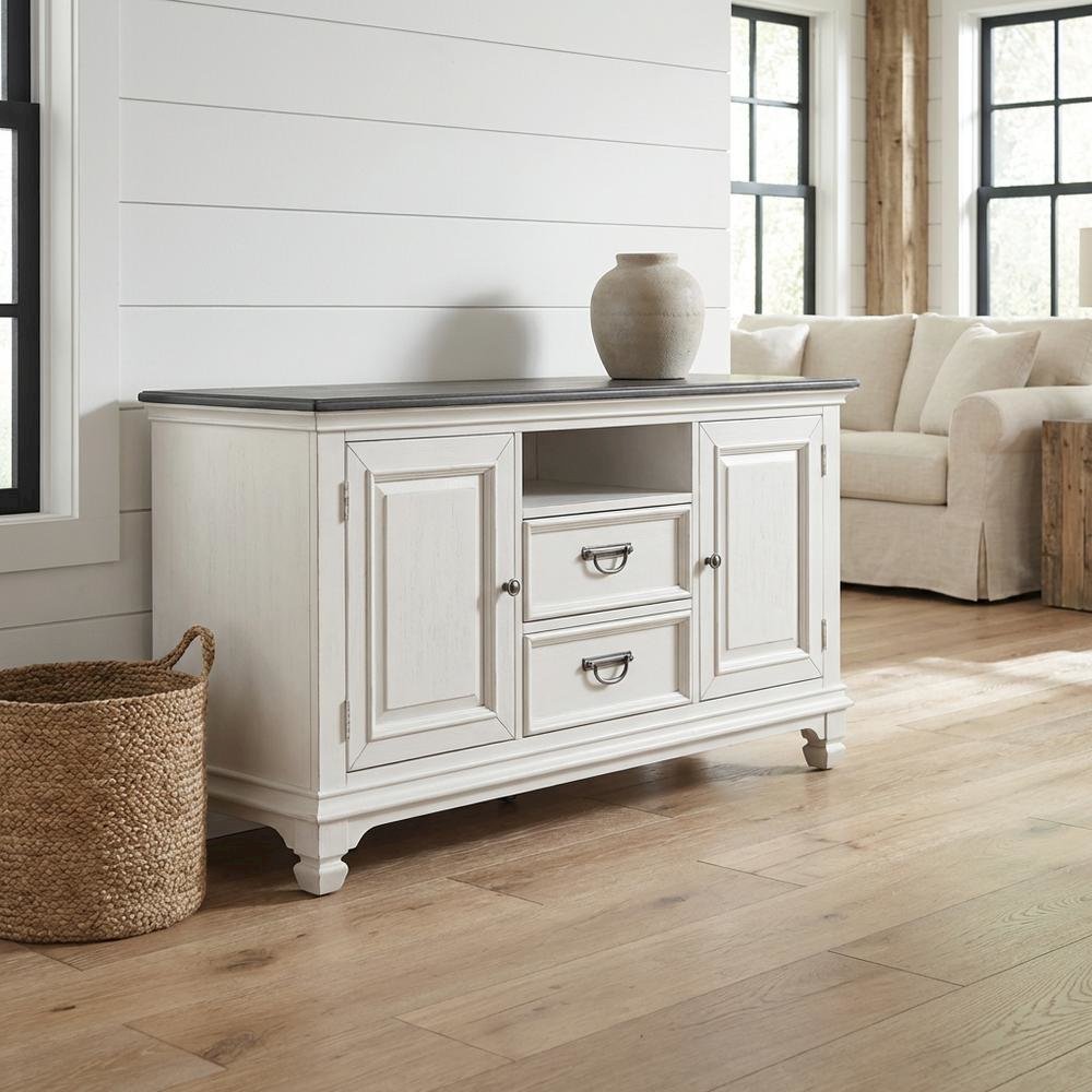 White Wirebrushed TV Console with Charcoal Top in Cottage Style. Picture 2
