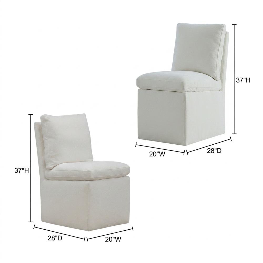 Solid Wood Upholstered Accent Dining Chair with Castors, Eclectic Style, White. Picture 5