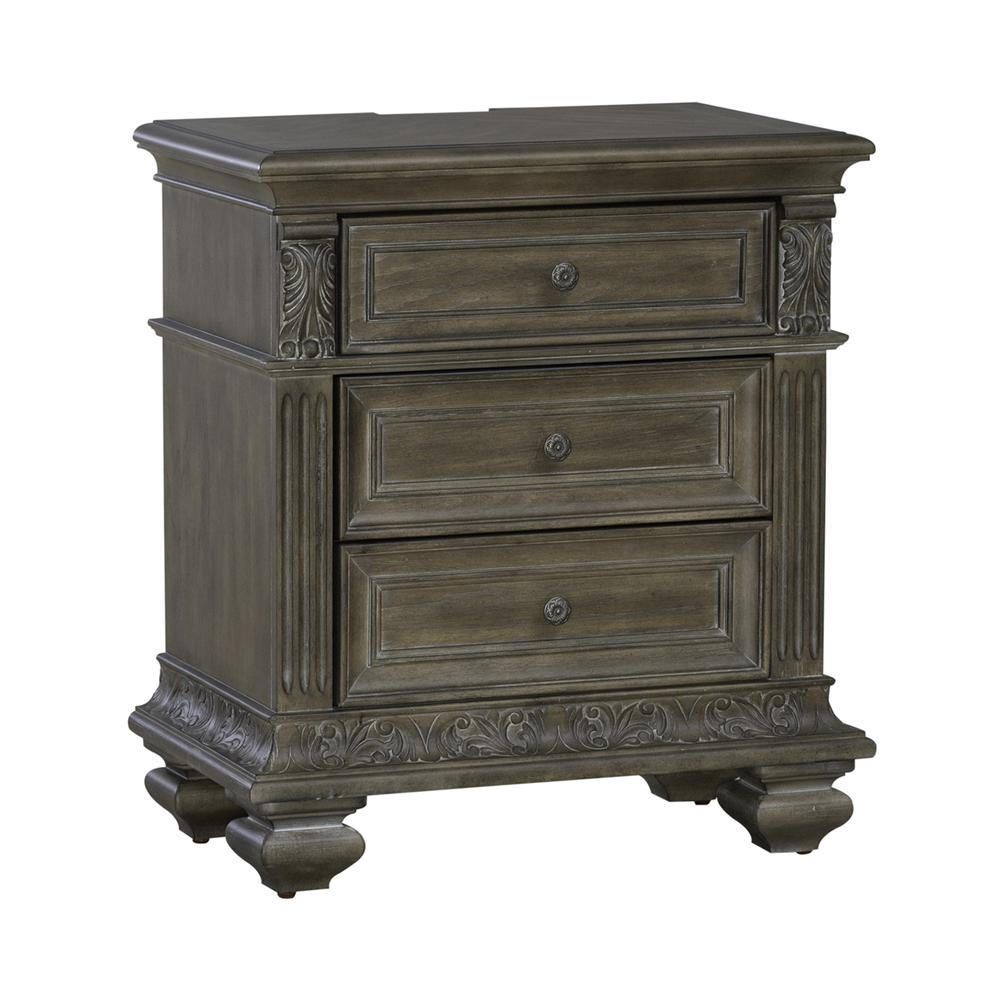 3 Drawer Night Stand with Charging Station Traditional Brown. Picture 1