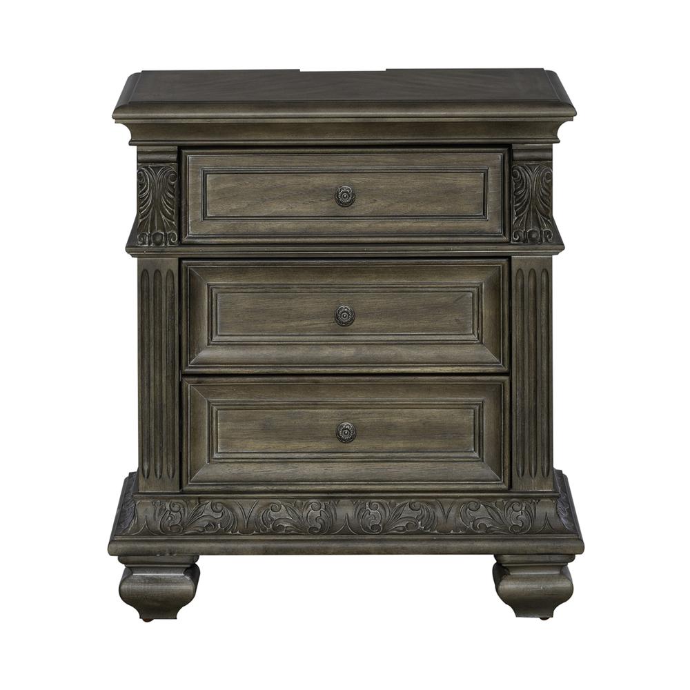 3 Drawer Night Stand with Charging Station Traditional Brown. Picture 3