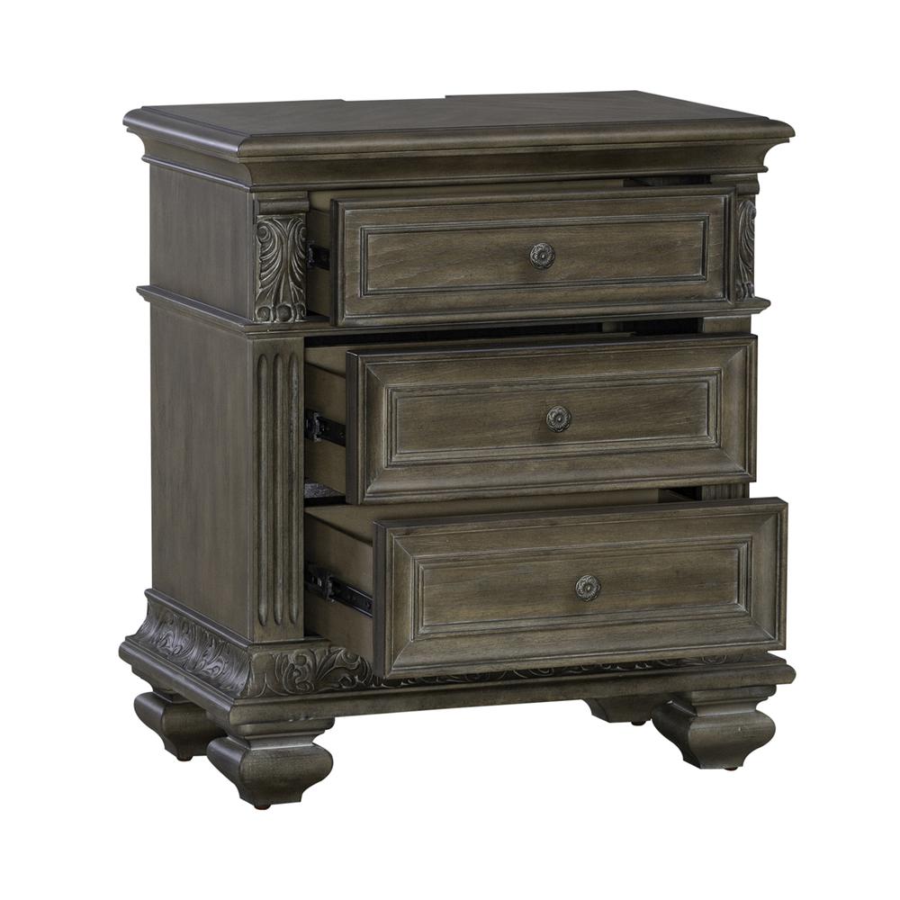 3 Drawer Night Stand with Charging Station Traditional Brown. Picture 10